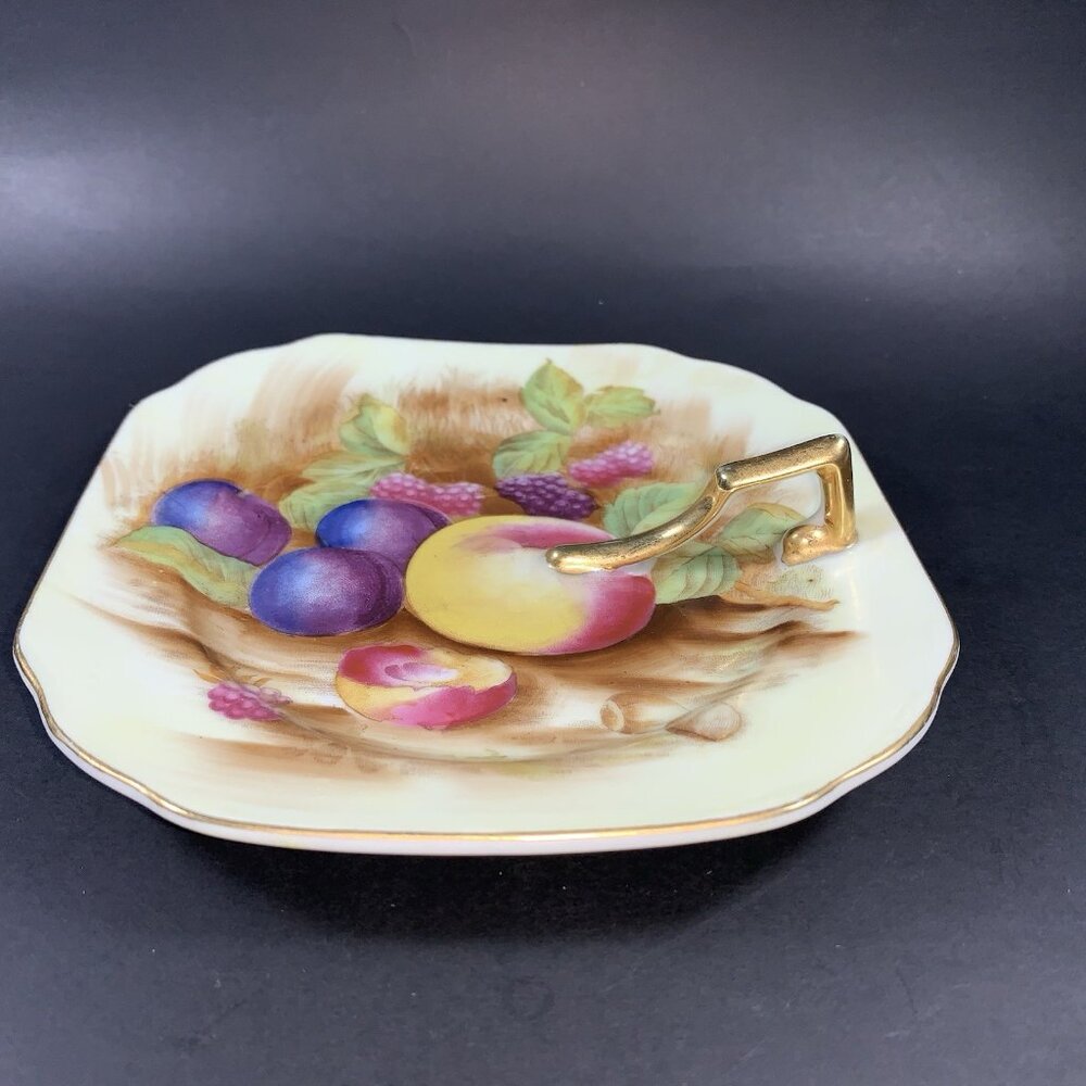 Vintage Handpainted Fruit Nappy Dish – Occupied Japan – Square Scalloped Corners